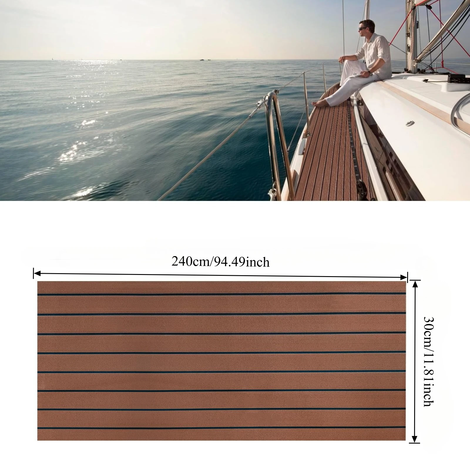 2400x300mm EVA Foam Boat Flooring Pad Non-Slip Self Adhesive Marine Deck Mat Faux Teak Decking Sheet for Boat Yacht Jet Ski Pad
