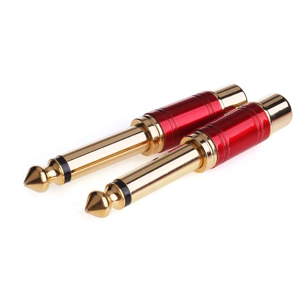 6.35mm 1/4 inch Male Mono TS to RCA Female Interconnect Audio Adapter Conversion Plug (Red 2 Pack)ABGI