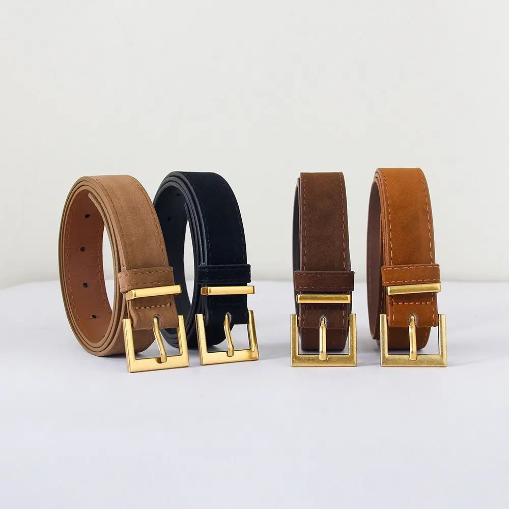 Vintage Square Alloy Pin Buckle Waist Belt Matte Simple Suede Leather Belt Faux Suede Versatile Waist Belt For Women