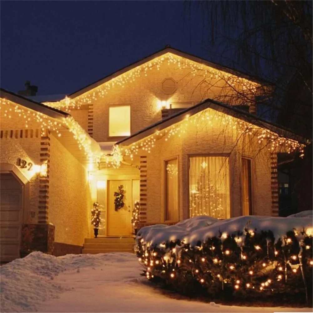 Holiday Icicle String Lights 3.2M 8 Modes Garden Yard Patio Window Roof Eaves Decor Warm White Multicolor Christmas Party Home