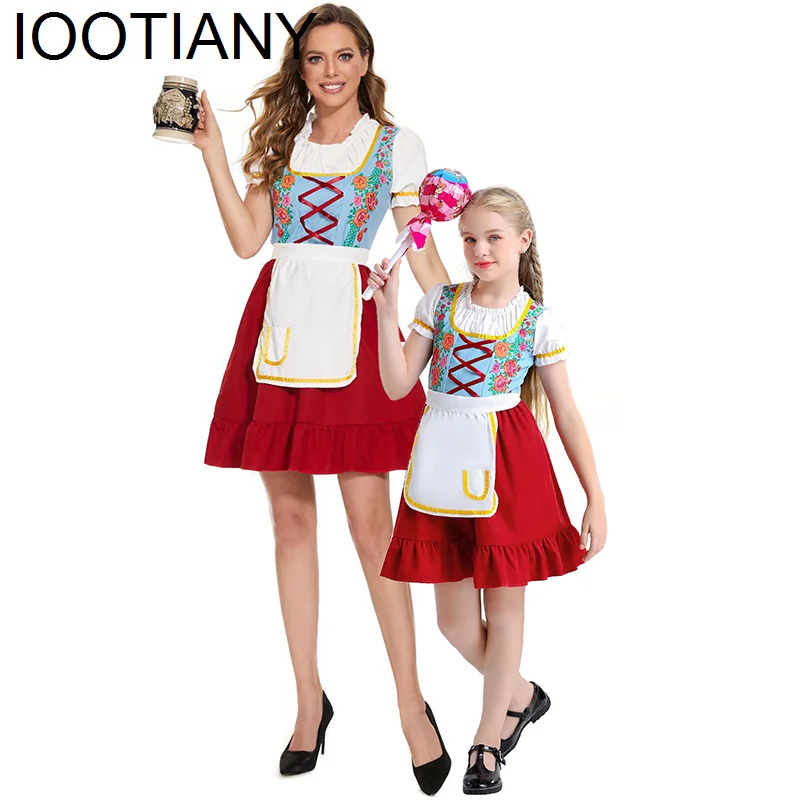 Iootiany Parent-child Children's Oktoberfest Women's Dress Cosplay Adult German Family Set Bavaria Fancy Party Dress Costume