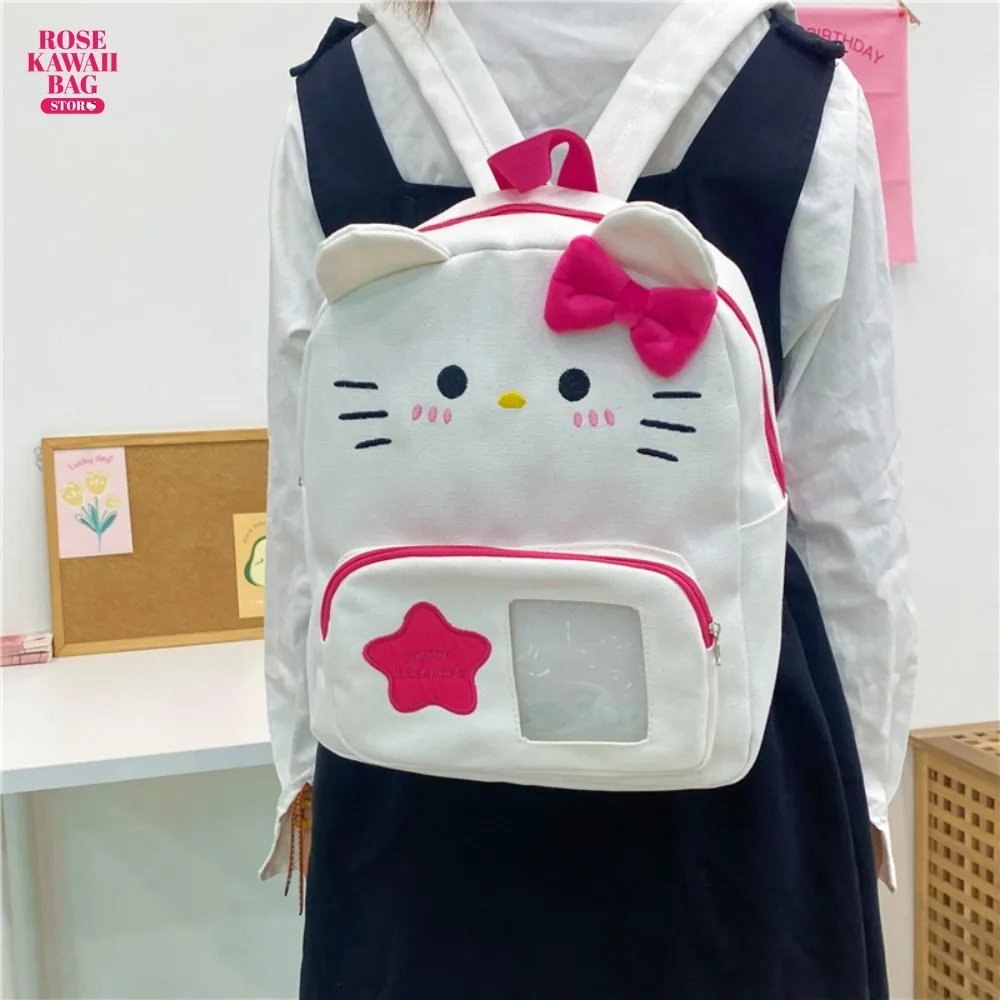 

Sanrio Bag Kawaii Hello Kitty Backpack Cartoon Exquisite Canvas Versatile Backpack High-capacity Cute Schoolbag for Girl Student
