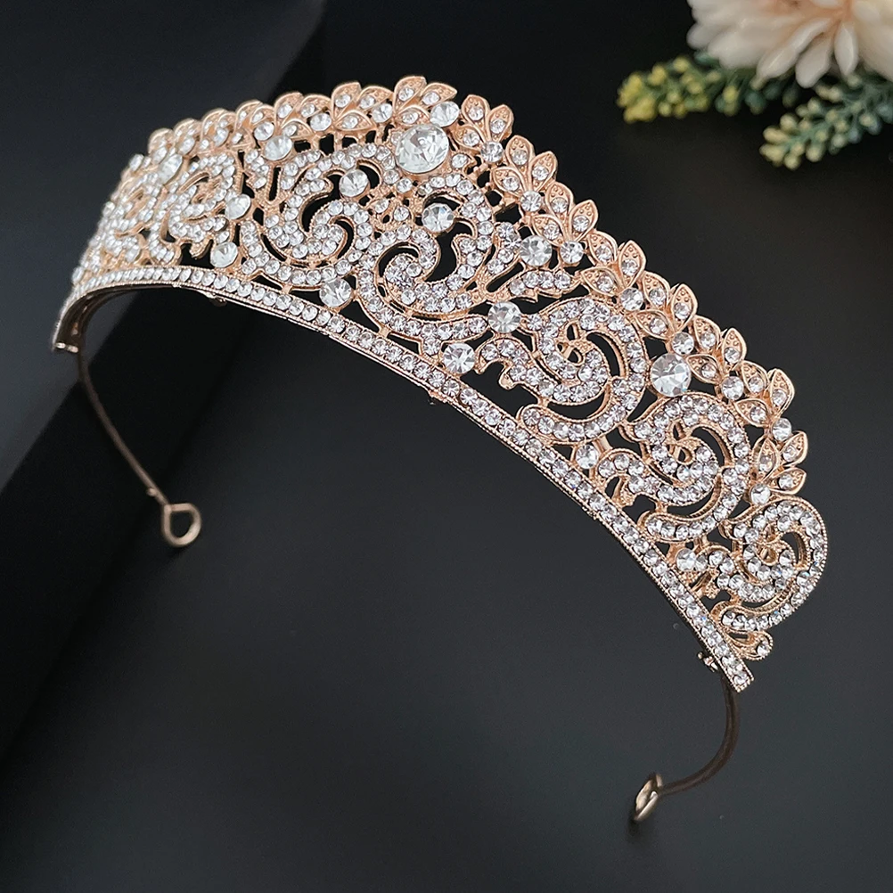 

Golden Crown Rhinestone Bridal Tiara Decorative Wedding Party Tiara Elegant Style Comfortable Wedding Party Accessories