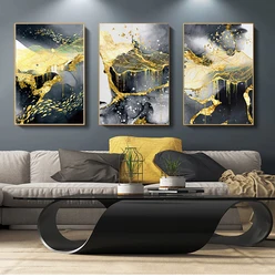 Nordic triptych Abstract Golden Black 5D Diamond Painting kits Full square Round Diamond Embroidery Mosaic stitch 3 Pcs set