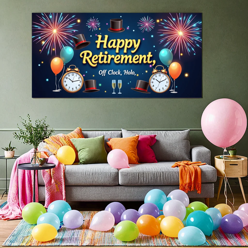 Retirement Celebration Backdrop Banner Party Decorations Retirement Background Off Clock Hello Pension Decorations Photo Props