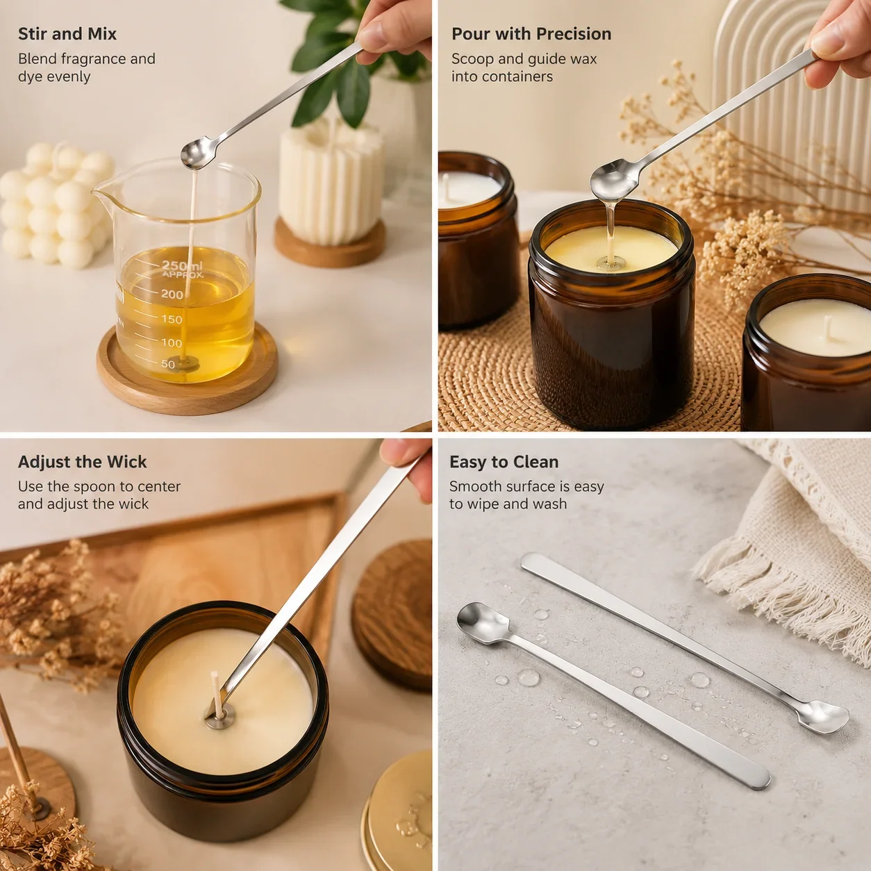 1/2PCS Stainless Steel Candle Making Spoon Set Long Handle Wax Melting Stirring Mixing Pouring Tool DIY Candle Craft Supplies