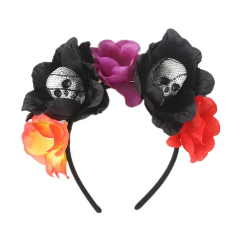 Women's Dia de los Muertos Rose Flower Costume Headpiece Halloween Day of The Dead Veil