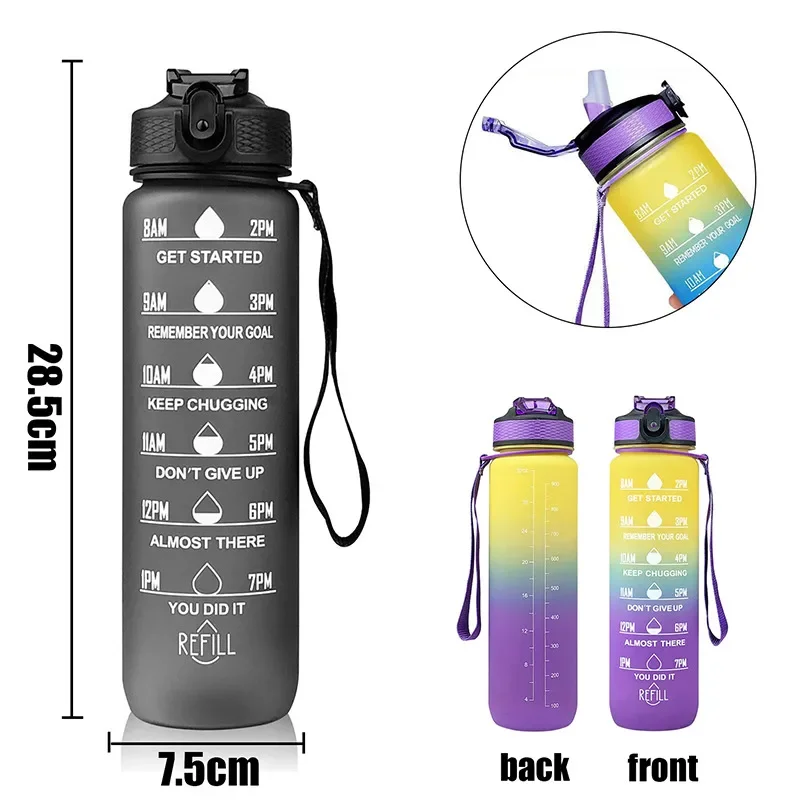 1 Liter Water Bottle Motivational Sport Water Bottle Leakproof Drinking Bottles Outdoor Travel Gym Fitness Jugs For Kitchen