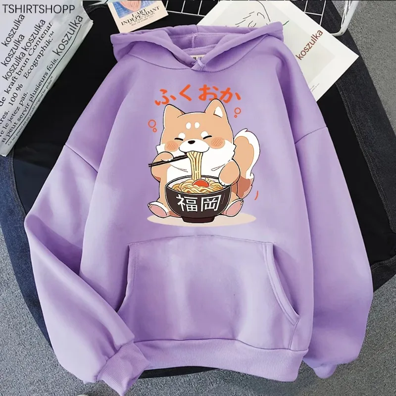 New Sweat and Unisex INU Enjoy Women's Lamian Noodles Aesthetic Graphic Pullover Autumn and Winter Fleece Hoodie Couple Hoodie