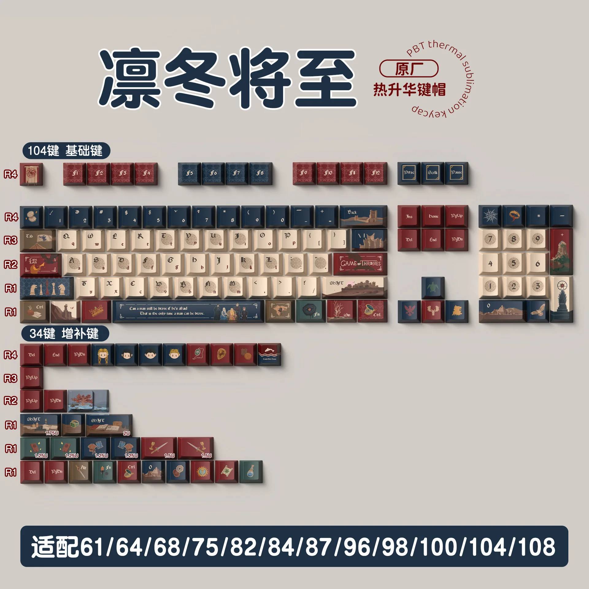

Winter is coming theme keycaps original height cute girl creative keyboard