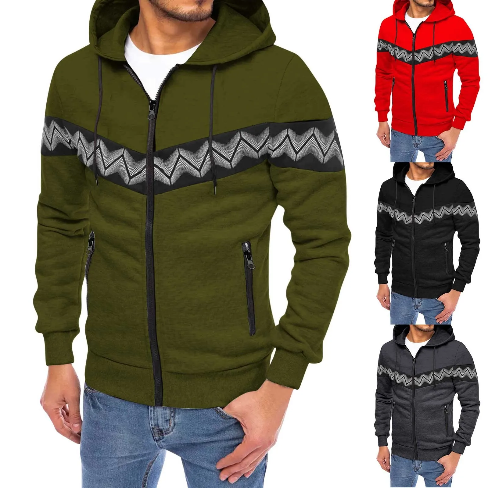 

Fashion Casual Men'S Jackets Tracksuit Solid Long Sleeve Zipper Hooded Outerwears For Male Pockets Hoodies Sweatshirts Clothing