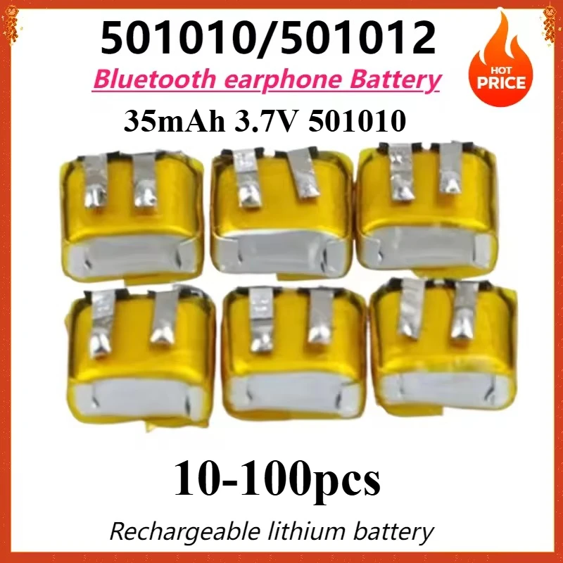 

10-100 шт. 501010 аккумулятор 501012 3,7 В 35 мАч Lipo литиевые аккумуляторы для Bluetooth-гарнитуры светодиодные фонари косметическое оборудование