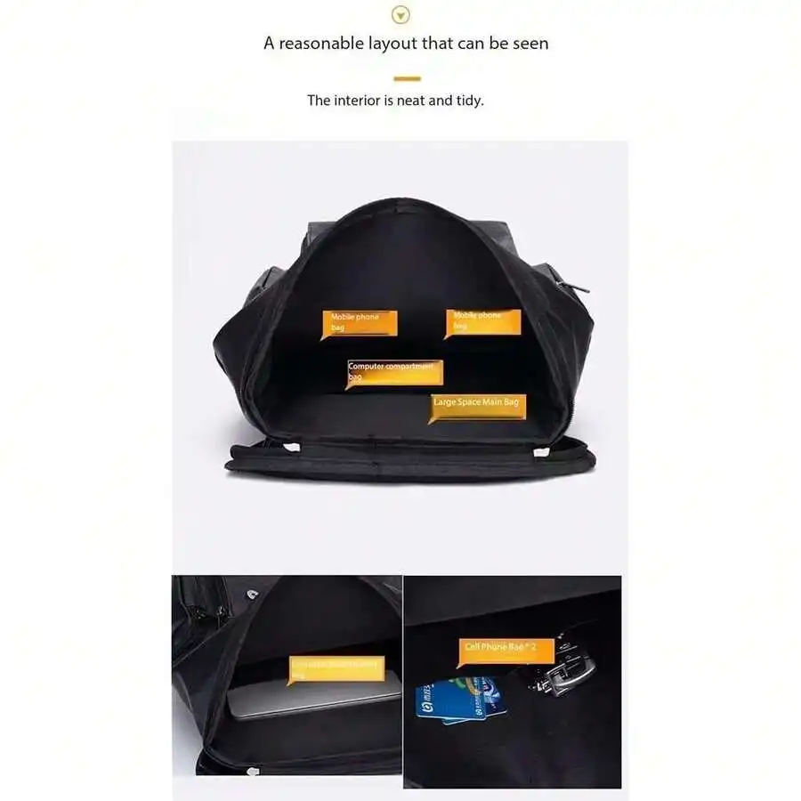 

PU Leather Casual Backpack 15.6 Inch Laptop Bag For Travel Work College Multi Pocket Business Backpack Black