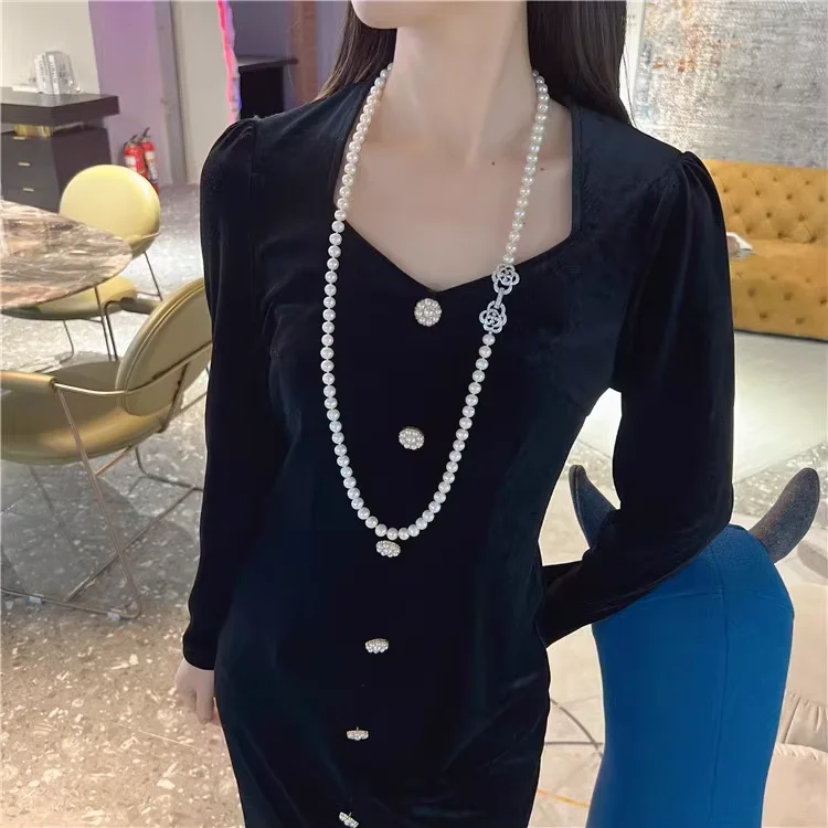 Natural Classic Freshwater Cultured White Pearl Long Necklace 35