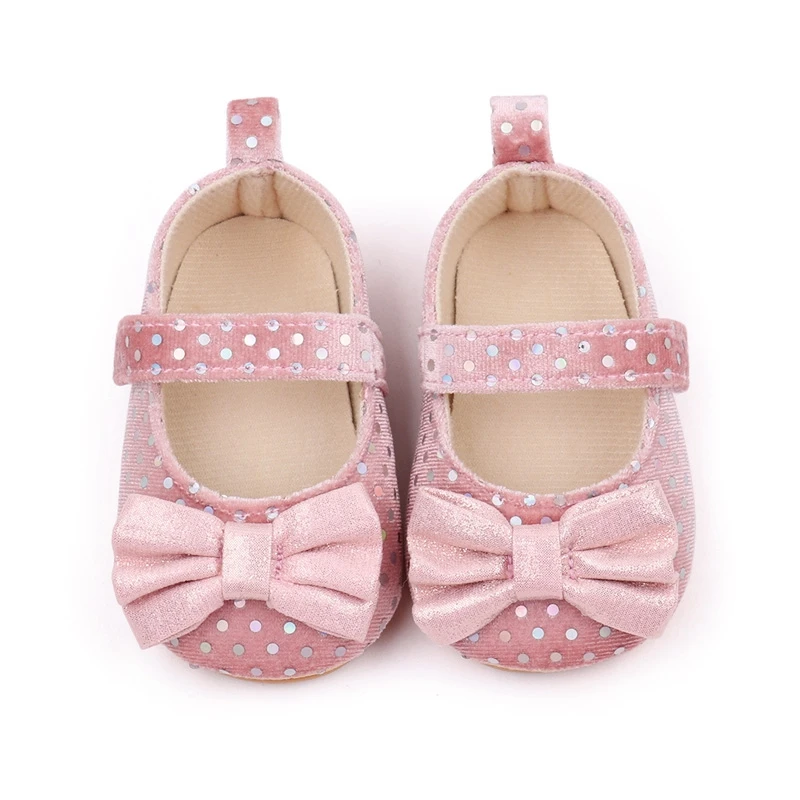 Baby Girls Cute Moccasinss Sequins Dot Bowknot Decor Soft Sole Flats Shoes First Walkers Non-Slip Summer Princess Shoes