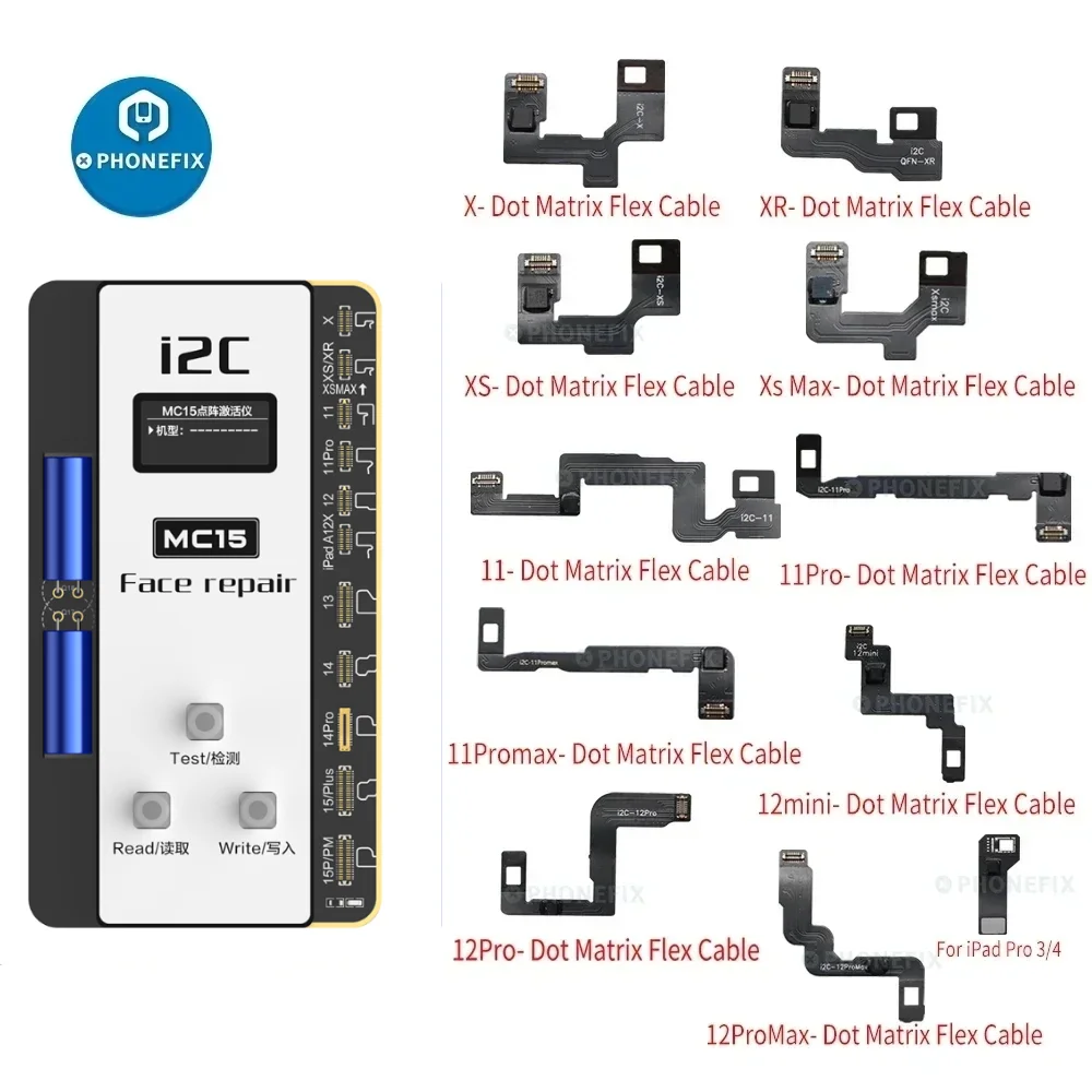 i2C MC15 No Soldering Dot Matrix Flex Cable Programmer Free Split One Key Automatica Repair Face ID Fault for iPhone X-15PM  Set