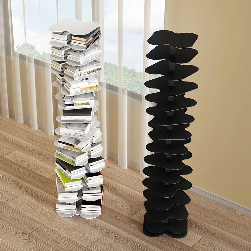 Iron spiral bookshelf, upright corner rotating bookshelf, home-use floor-standing corner invisible storage rack
