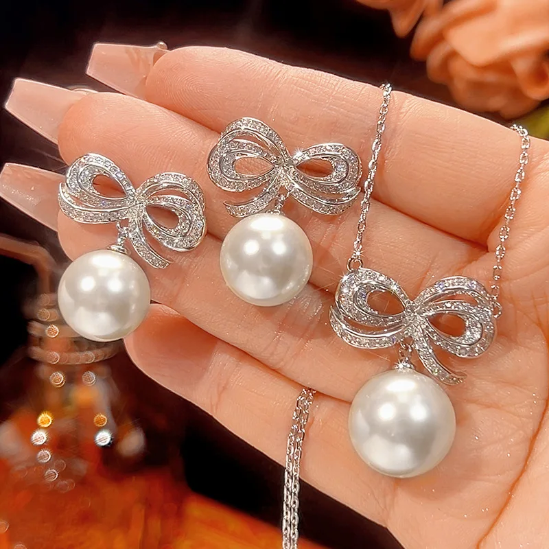 

Jewelry Gold Plated Pearl Fashion Bow Set 16mm14mm