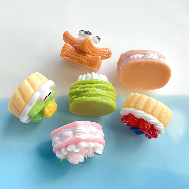 6PCS Fruit Cream Cake DIY Ornaments Simulation Rose Cake Strawberry Blueberry Biscuits Dessert Doll House Decorations