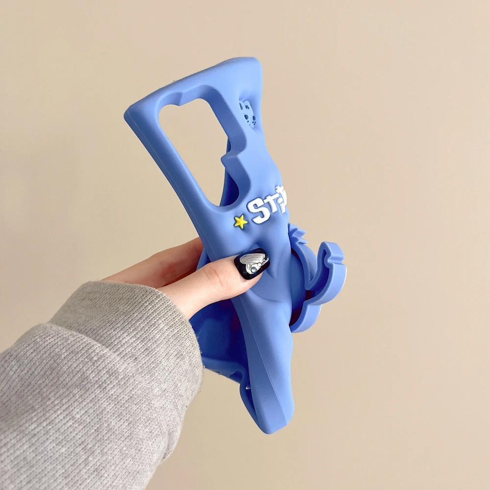 For Samsung S23 FE S24 Ultra S20 S21 S22 Plus A54 5G 3D Cartoon Stitch Grip Tok Stand Holder Silicone Phone Case - náhled 6