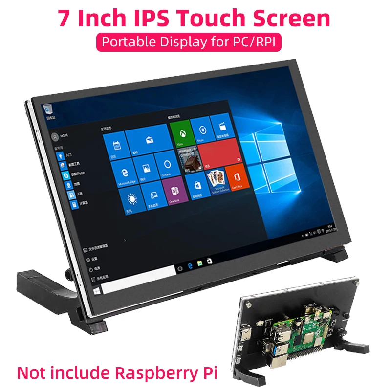 

7 Inch Touch Screen 1024x600 IPS LCD Optional Speaker for Raspberry Pi 5 4B 3B+ 3B Laptop PC Secondary Screen Portable Display