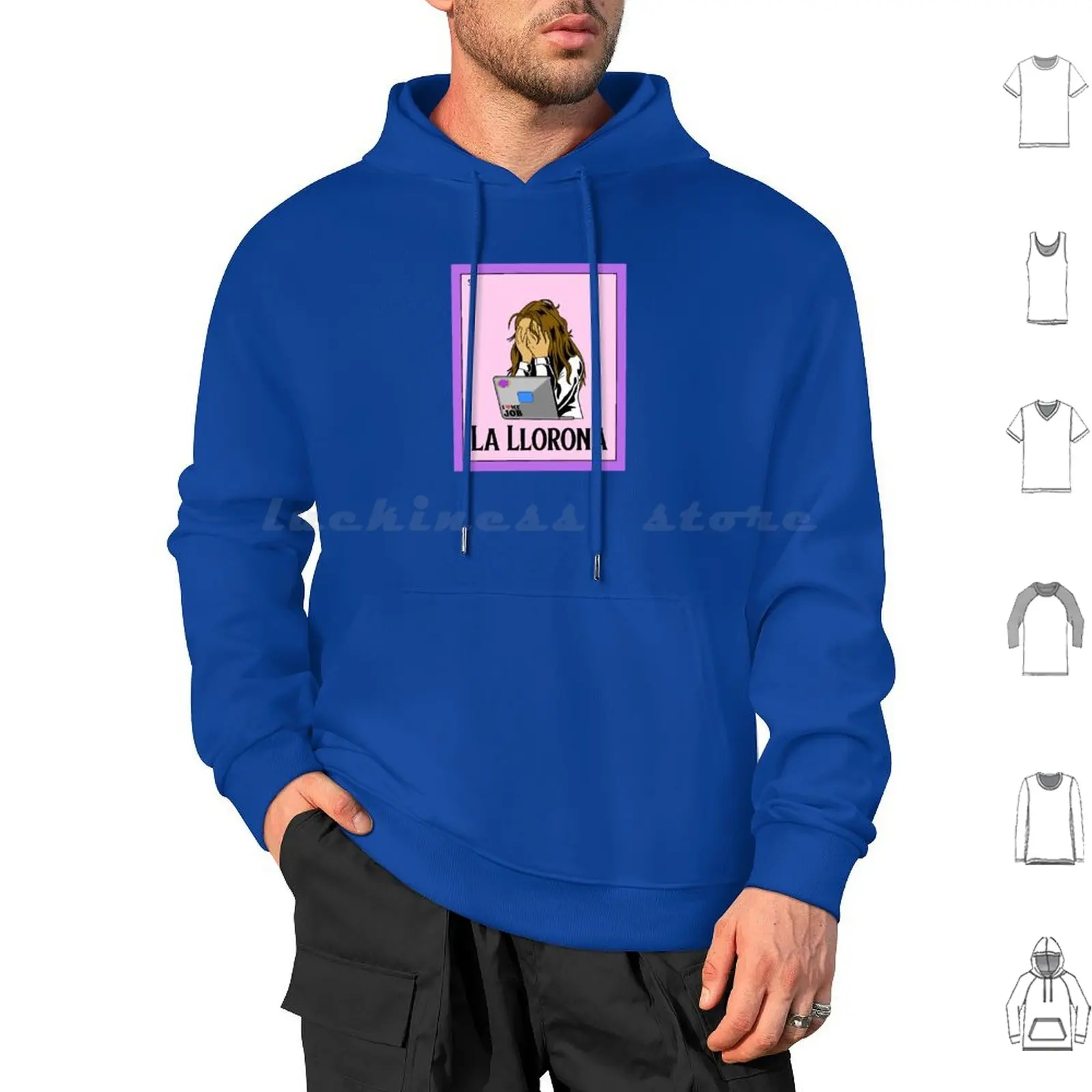 La Llorona Hoodie cotton Long Sleeve La Lorona Legend Stress Work Overworked Overtime Laptop Loteria Lottery Game