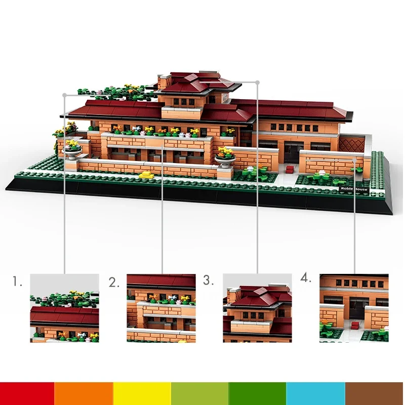 Cidade famosa arquitetura robie casa-chiquago, américa modelo blocos de construção natal aniversário tijolos quebra-cabeça brinquedos crianças presentes