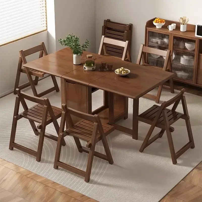 Solid wood folding household small apartment rectangular simple retractable dining table and chairs modern folding table table