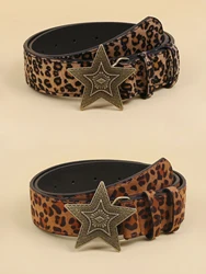 Female Belt Cummerbund Women Horsehair Belt With Leopard Pattern Rose Gold Metal Buckle Women Pu Belt