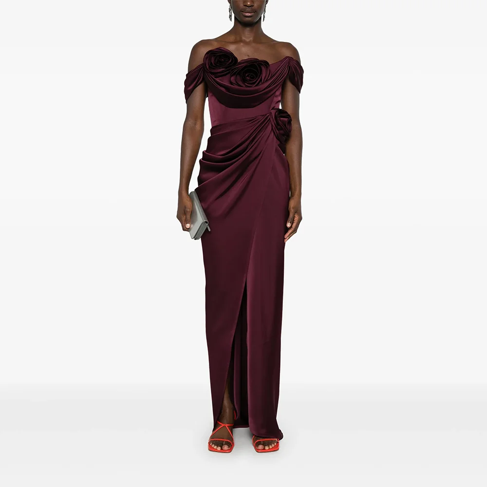 فساتين سهرة بسيطة قبالة الكتف فتحة أمامية مستقيمة فساتين سهرة أنيقة بطول الأرض فساتين لحضور الحفلات الموسيقية حسب الطلب 2025 #1