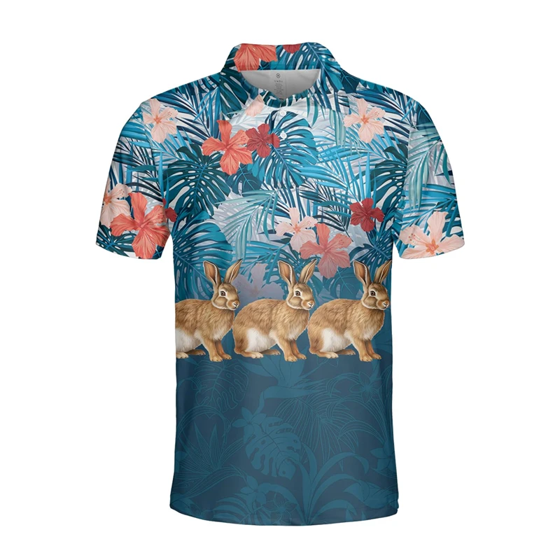 18 Pcs Cartoon Cute Animal Short Sleeve Polo Shirts For Men Funny Hawaiian Deer Squirrel Graphic Button Women Kids POLO Shirt