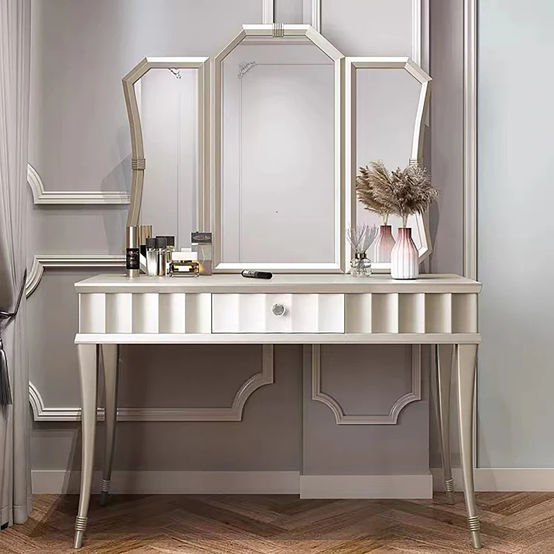 French Romantic Star City Solid Wood Furniture Meijia with Mirror Dresser Meiqi Light Luxury Makeup Table Simple Makeup Stool