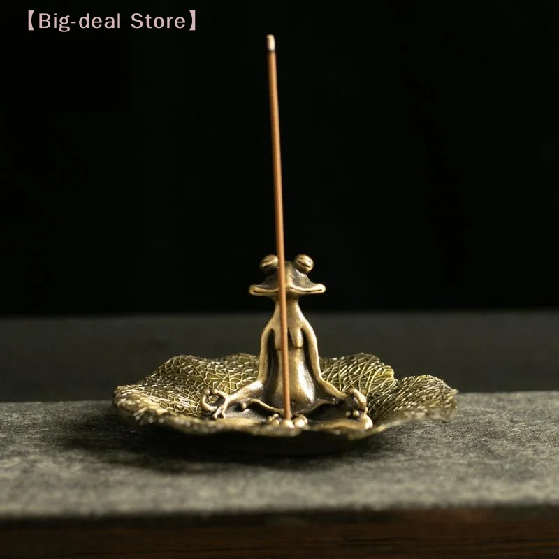 【M】Alloy Incense Stick Burner Vintage Zen Frog Holder, Home Office Decor Meditation Yoga Aromatherapy Ornament Gift