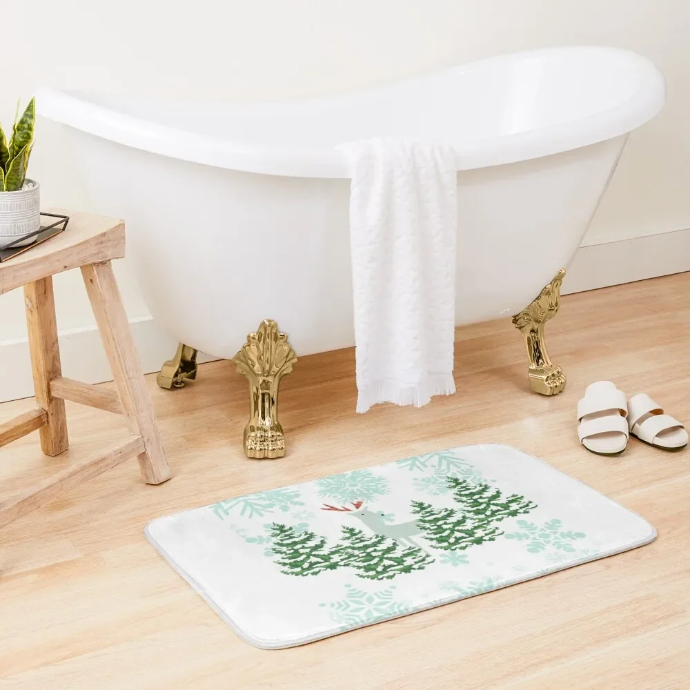 

deer in the winter in the forest Bath Mat Kitchen Carpet Hallways Mat