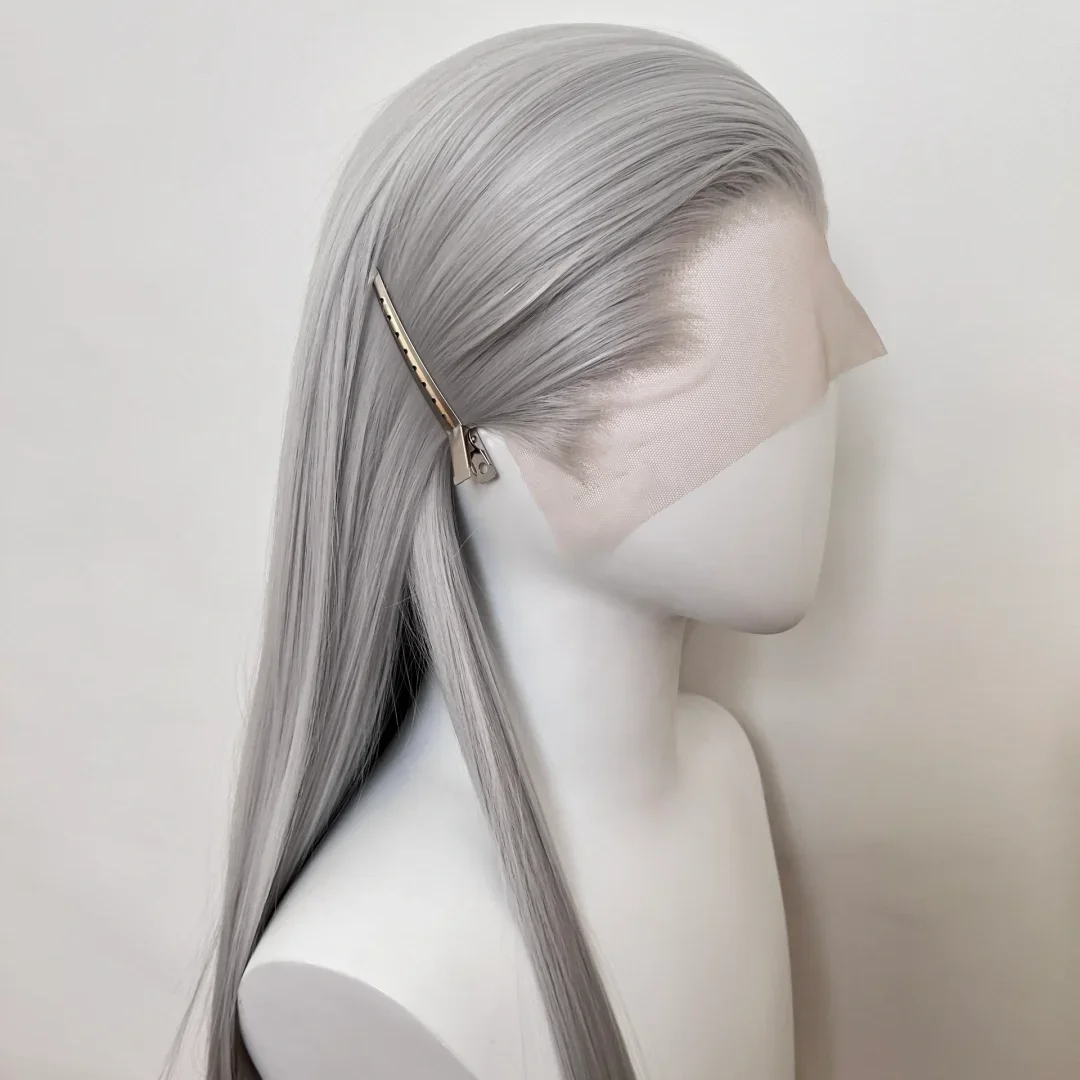 BeiBei Weiße Lace-Front-Perücken für Frauen, lang, gerade, 13 x 4 Hochtemperaturfasern, natürlich aussehende Cosplay-Perücke, synthetische Spitzenperücken – Detail 5