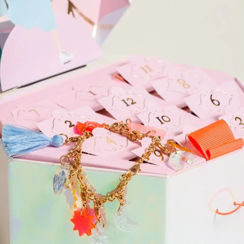 Customization.Christmas Countdown Packaging Empty Ramadan Box 12 Day Jewellery Charm Bracelet Advent Calendar