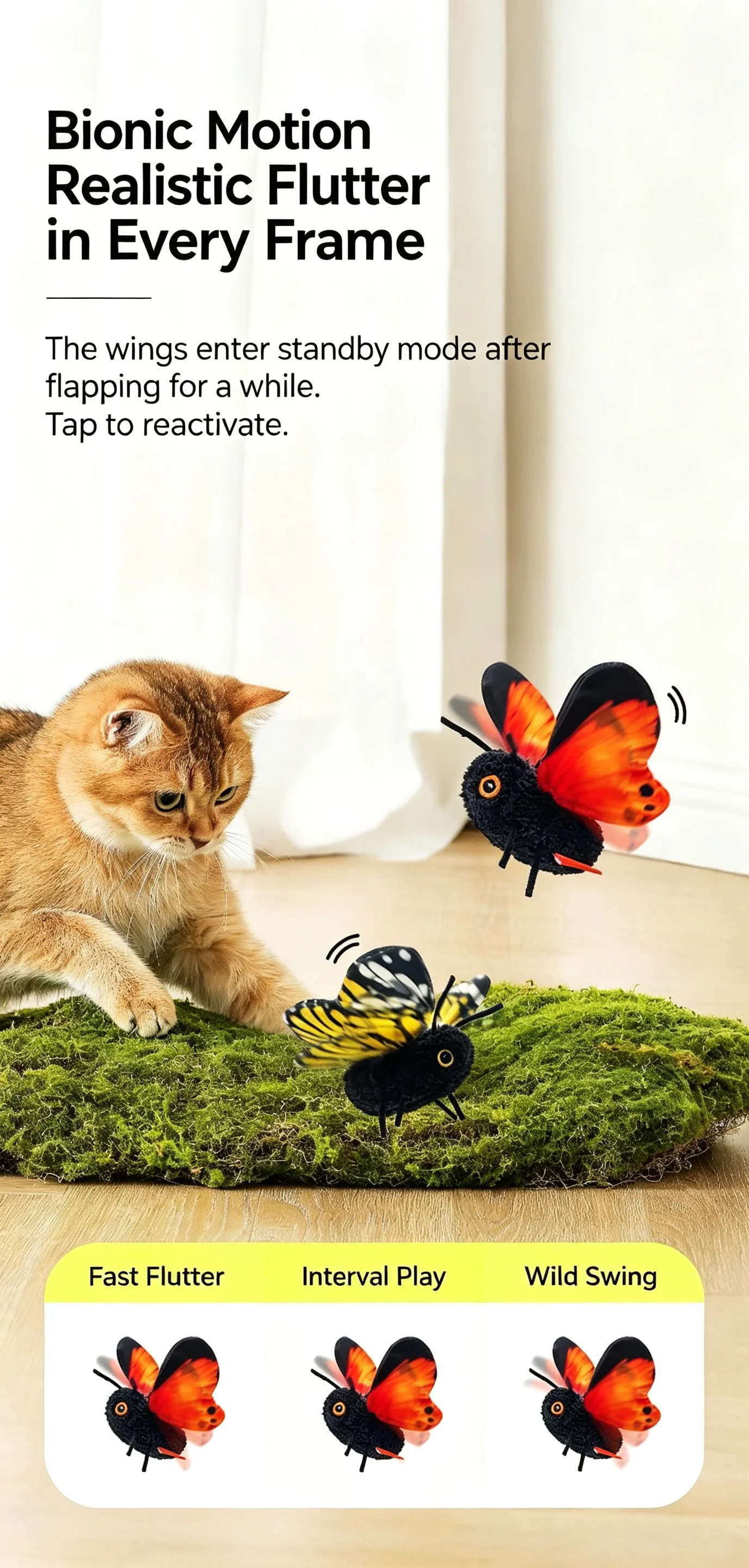 Simuliertes Schmetterlings-Insekten-Katzenspielzeug, automatische elektrische Katzenangel, selbstspielendes, langeweilelösendes, interaktives Haustierspielzeug für Kätzchen – Detail 3