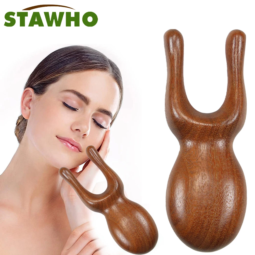 1Pc Facial Wood Gua Sha Tool,Natural Sandalwood Wooden Nose Guasha Massage Tools,Handheld Meridians Acupoint Massage Tool