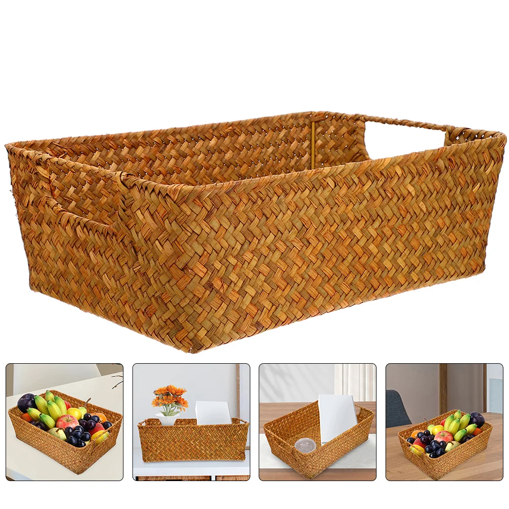 Food Straw Bread Basket Table Decor Rectangular Wicker Baskets Large Toiletries