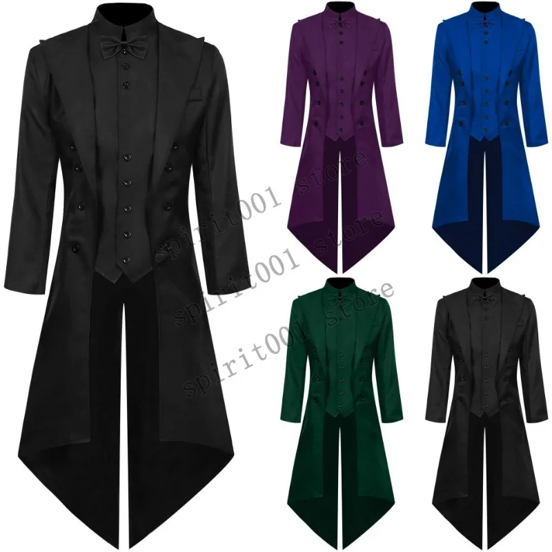 Steampunk Medieval Retro Tuxedo Tailcoat Mens Jacket Coats Swallowtail Dust Cosplay Punk Costume Palace Dress Europe Uniform