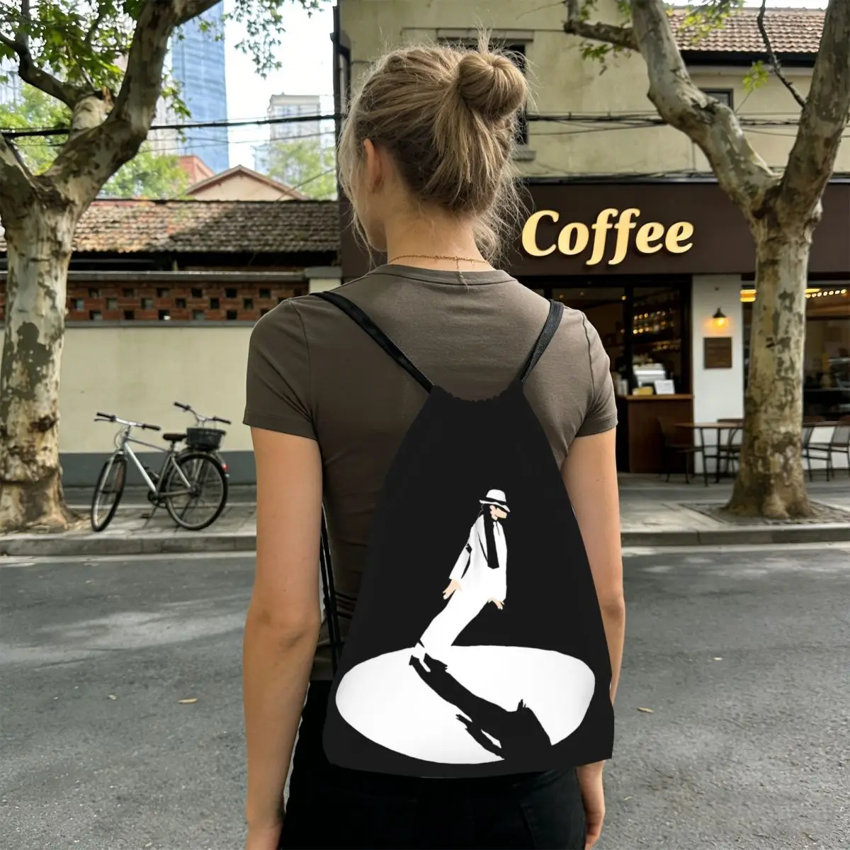 Michael Jackson Dancing Backpacks Portable Drawstring Bundle Pocket Sports Bag Book Bags for Man Woman Students