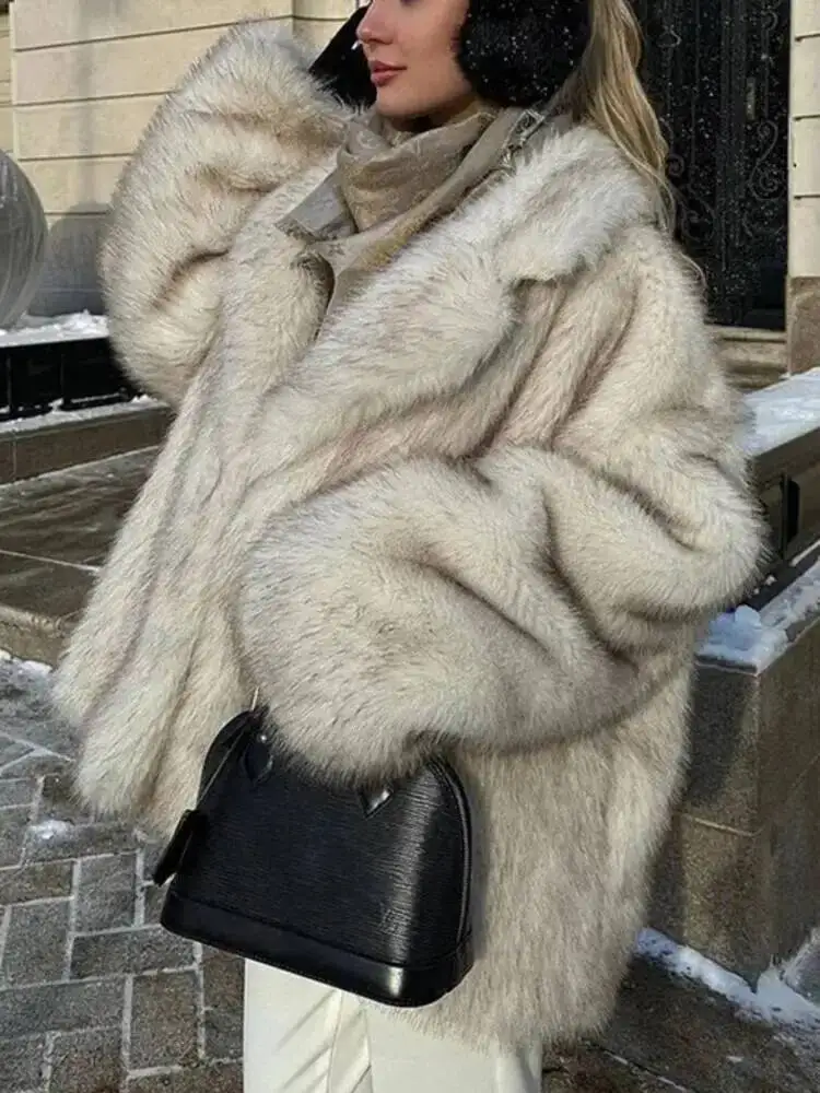 Fashion Faux Fur Coat For Women Casual Thick Warm Patchwork Turn Down Collar Coats 2026 Autumn New 23Z29AB