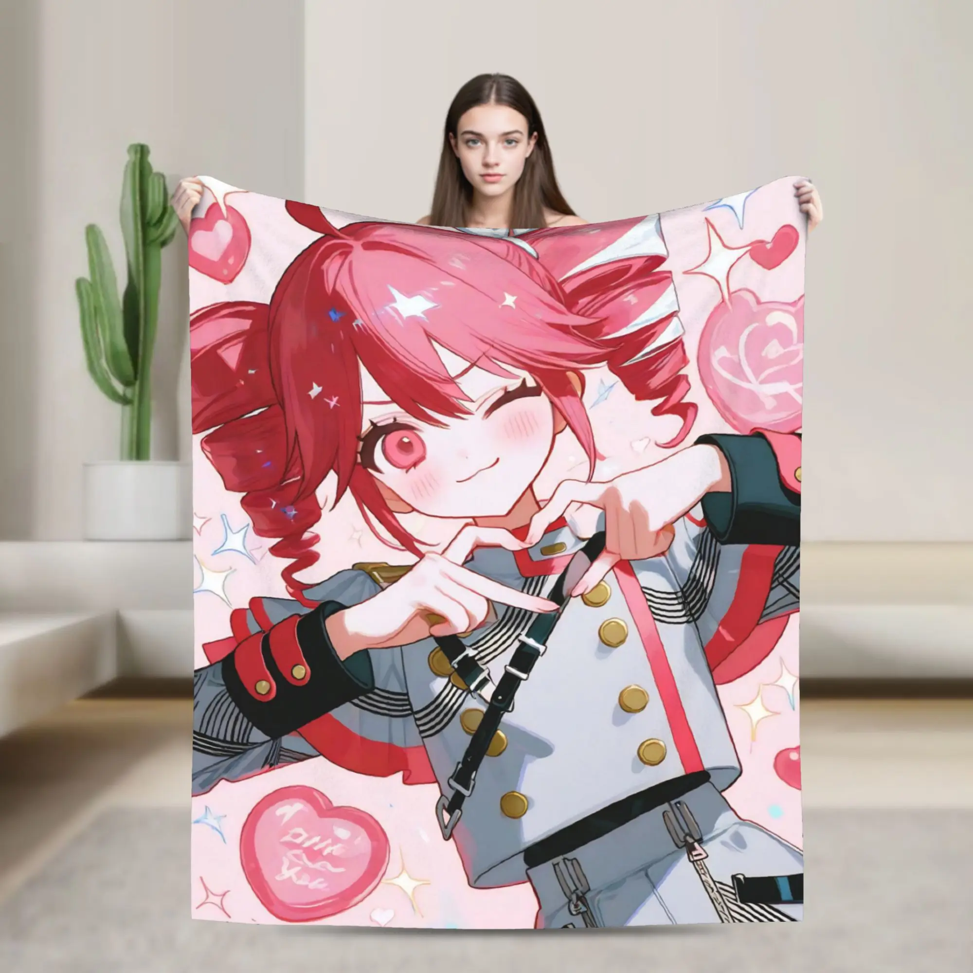 Kasanes Tetos Blanket Cartoon Vtuber Flannel Funny Warm Throw Blanket for Home Spring/Autumn