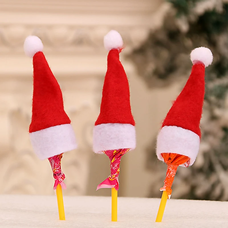 10/20PCS Merry Christmas Mini Santa Claus Hat Wine Bottle Covers For Christmas Party Decoration Cute Lollipop Cap Hat Kids Favor