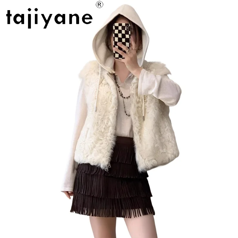 

TAJIYANE 100% Natural Tuscany Wool Sheepskin Fur Vest Woman Casual Knitted Hooded Coats Winter Clothes Women 2025 шуба женская