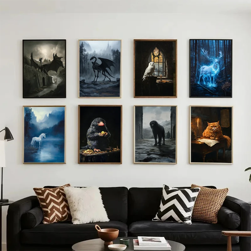 Impresiones Artísticas de Criaturas Mágicas de Harry Potter, Pósters de Hipogrifo, Thestral, Bestias Fantásticas, Pintura en Lienzo, Decoración de Pared para el Hogar