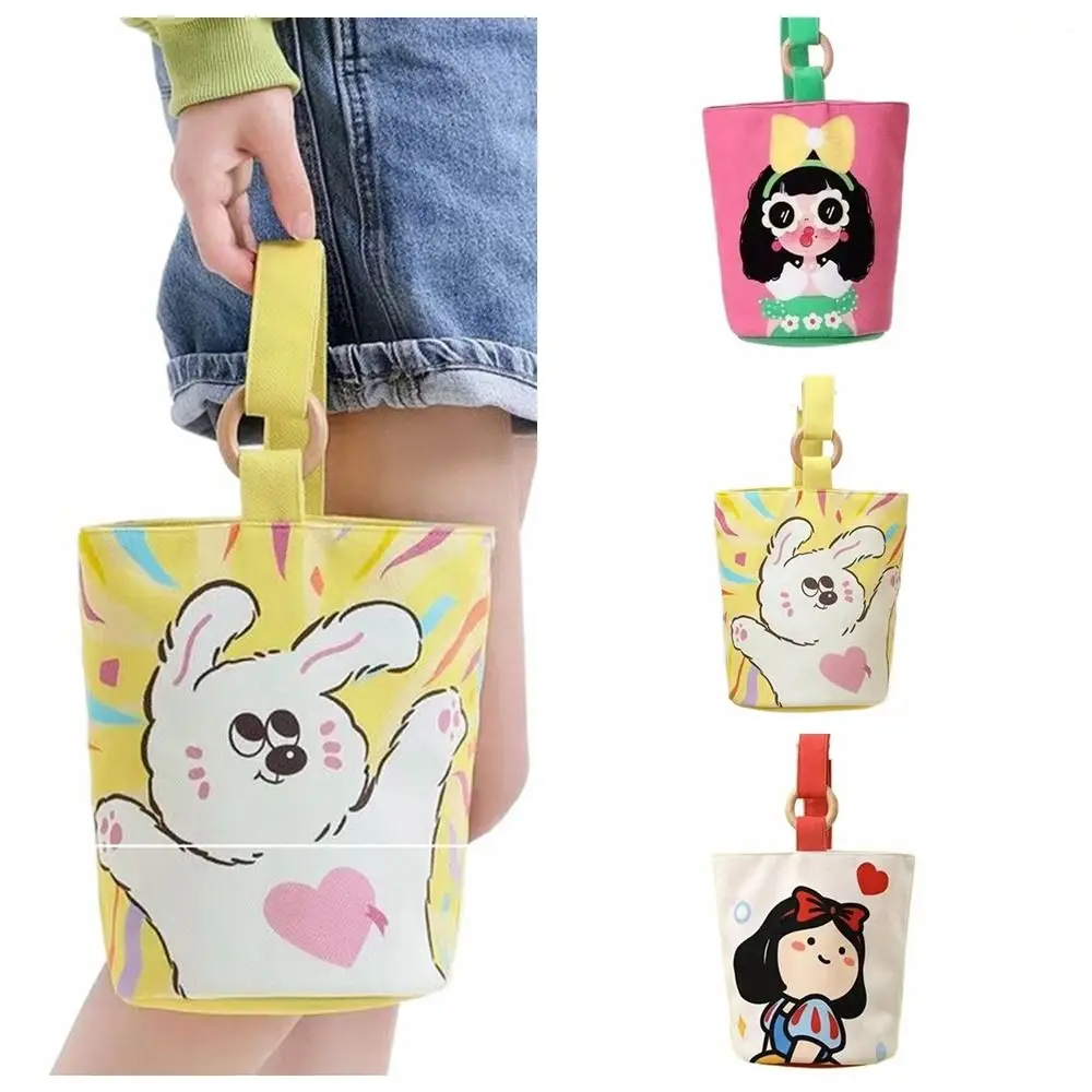 Bolso de cubo de lona de dibujos animados para niña, bolso de mano informal de gran capacidad, bolso de momia de dibujos animados, bolso de hombro de lona de estilo coreano