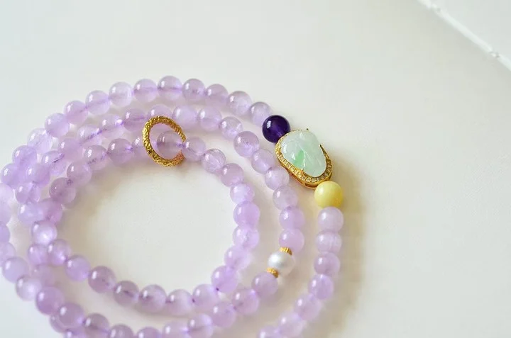 

Romantic 925 Silver Natural Kunzite 6mm Beaded Bracelet Purple Stone Multiple Circle String Long Necklaces Eastern Women Jewelry