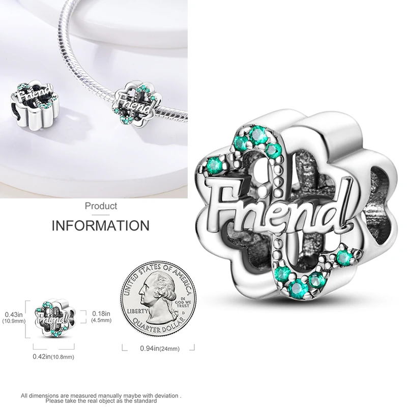 جديد 925 فضة الصبار أربع أوراق البرسيم سحر الربيع الأخضر سلسلة قلادة بها خرزات لسوار الخرز الأصلي DIY مجوهرات #5