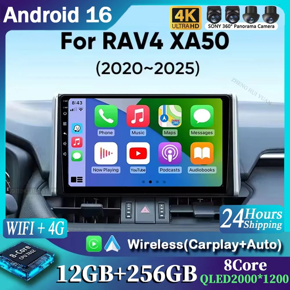 Android 16 Car Radio For Toyota RAV4 2020 2021 2022 2023 2024 2025 2026 XA50 Wireless Carplay Android Auto 4G Car Multimedia GPS